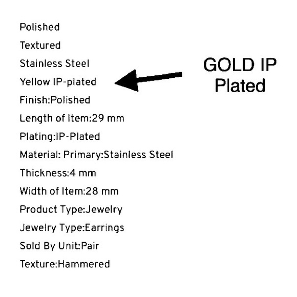 HOOP EARRINGS GOLD PLATED HAMMERED WOMANS IP PVD ION PLATED STAINLESS STEEL - Picture 3 of 10